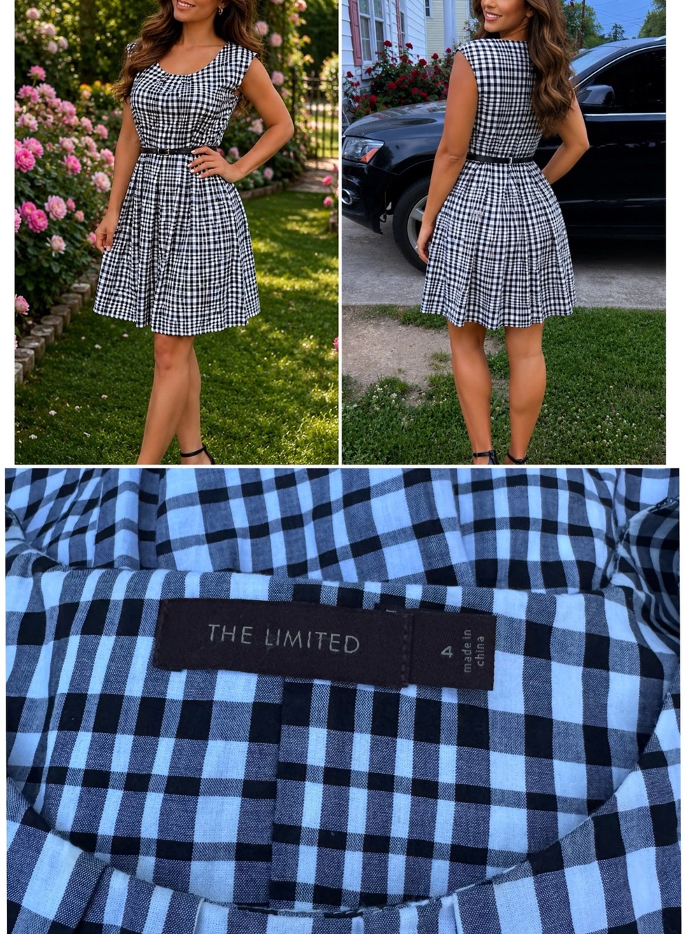 The Limited Black & Light Blue Gingham Fit-and-Flare Skirt